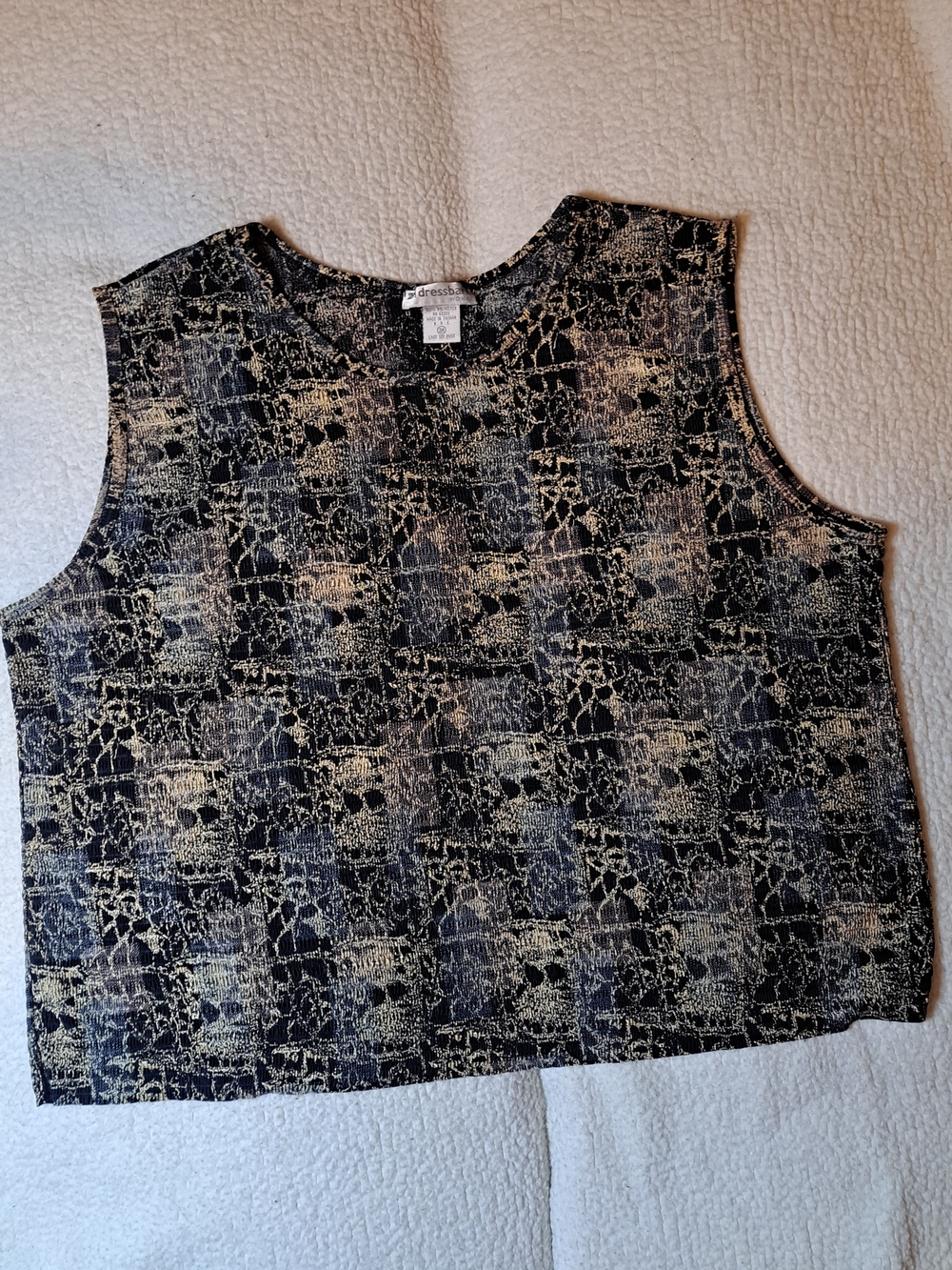 Vintage Dressbarn Black and Gold Metallic Sleeveless Blouse Size 3X